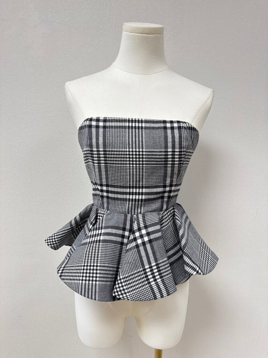 Ronny Kobo Glen Plaid Strapless Top