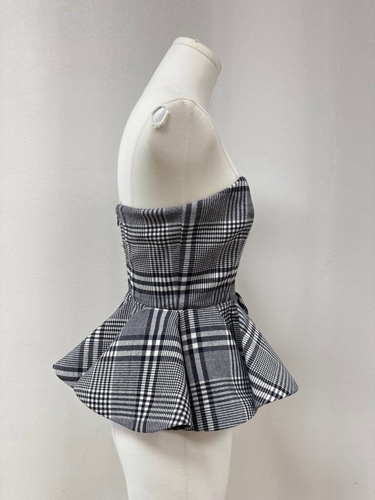 Ronny Kobo Glen Plaid Strapless Top
