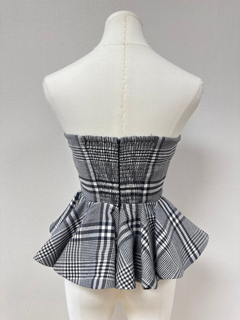 Ronny Kobo Glen Plaid Strapless Top