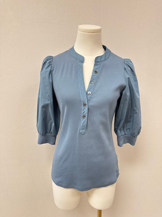 Veronica Beard Slate Ribbed Henley