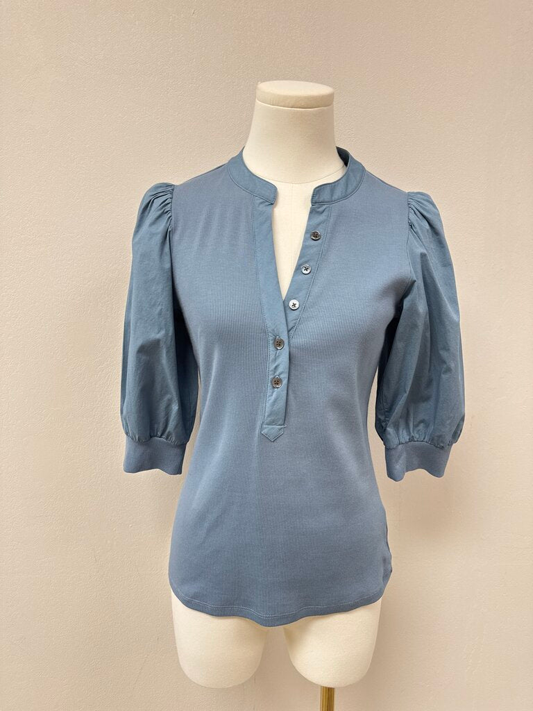 Veronica Beard Slate Ribbed Henley