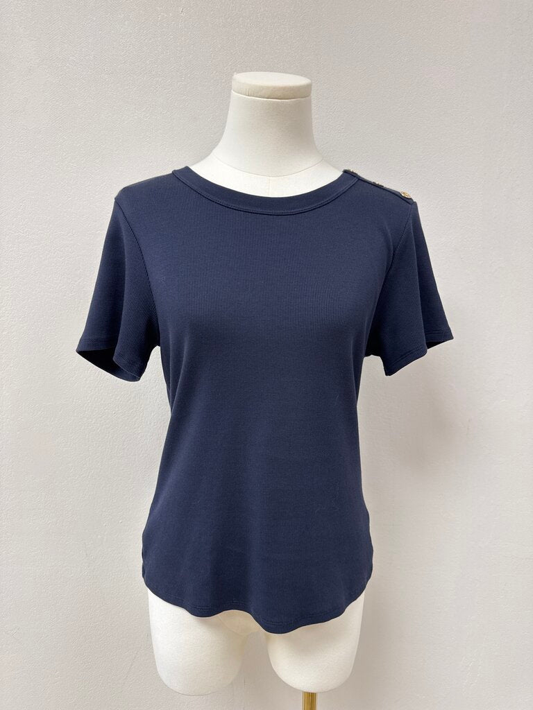 Veronica Beard Navy Ribbed Tee