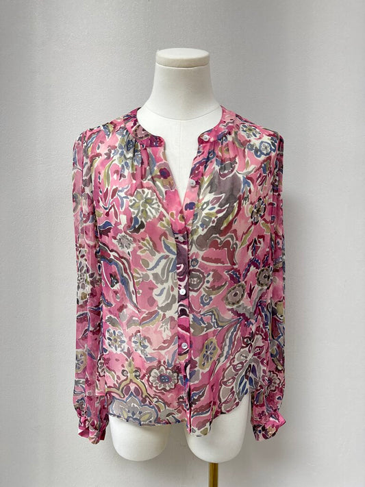 Veronica Beard Pink Floral Silk Sheer Blouse