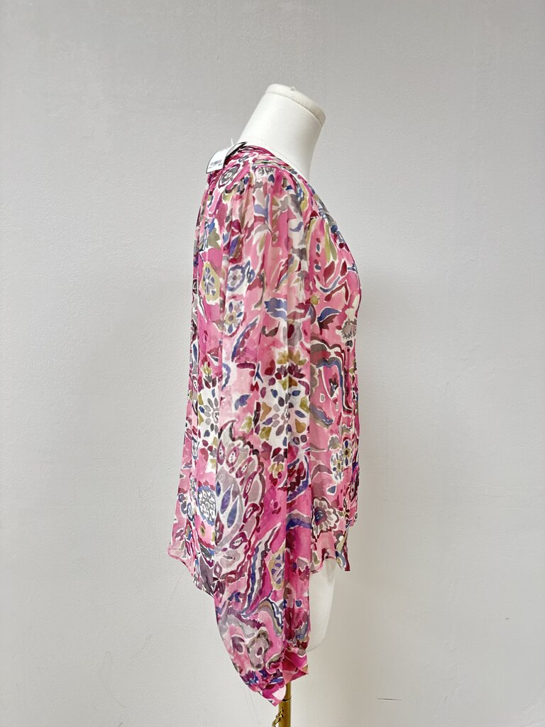 Veronica Beard Pink Floral Silk Sheer Blouse