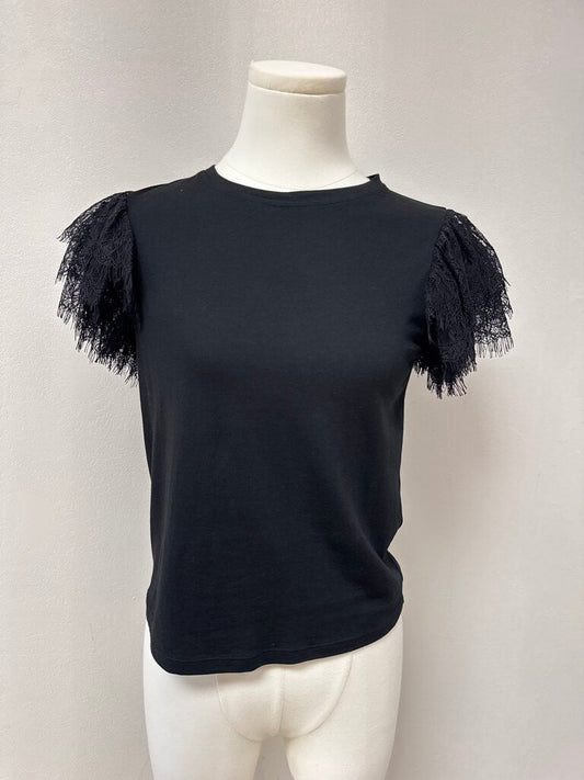 alice + olivia Black Lace Sleeve Top