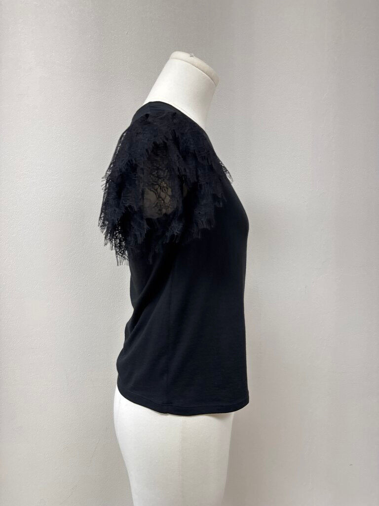 alice + olivia Black Lace Sleeve Top