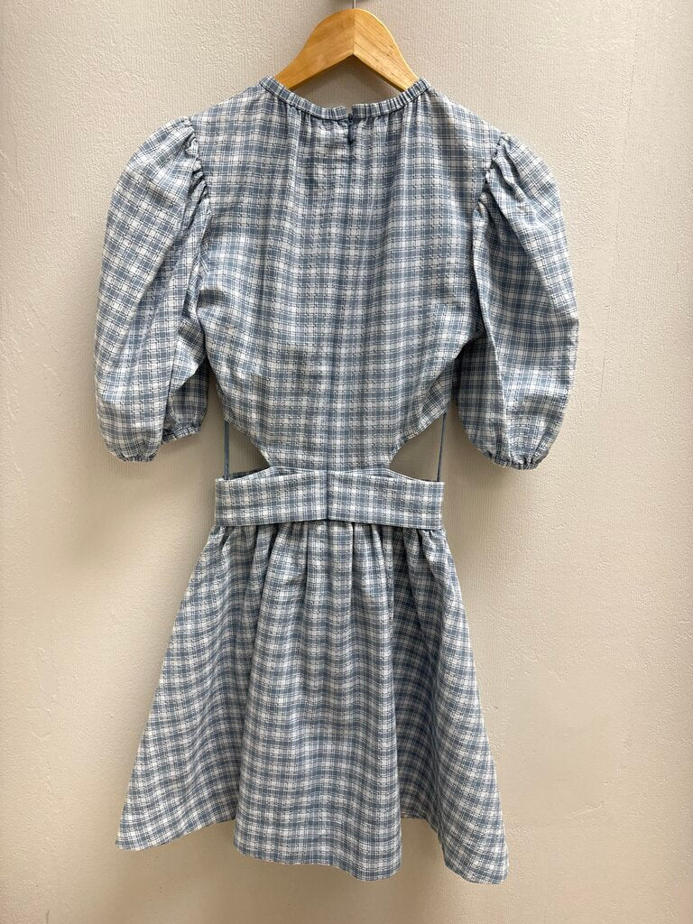 Jonathan Simkhai Blue Plaid Cut Out Dress