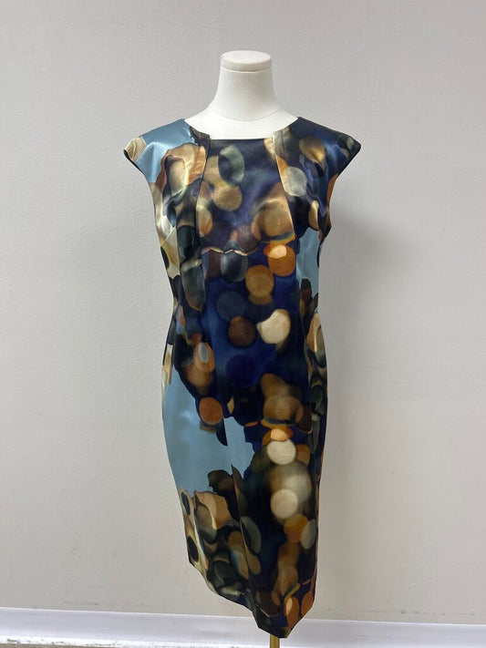 Lafayette 148 Blue Satin Watercolor Sheath Dress