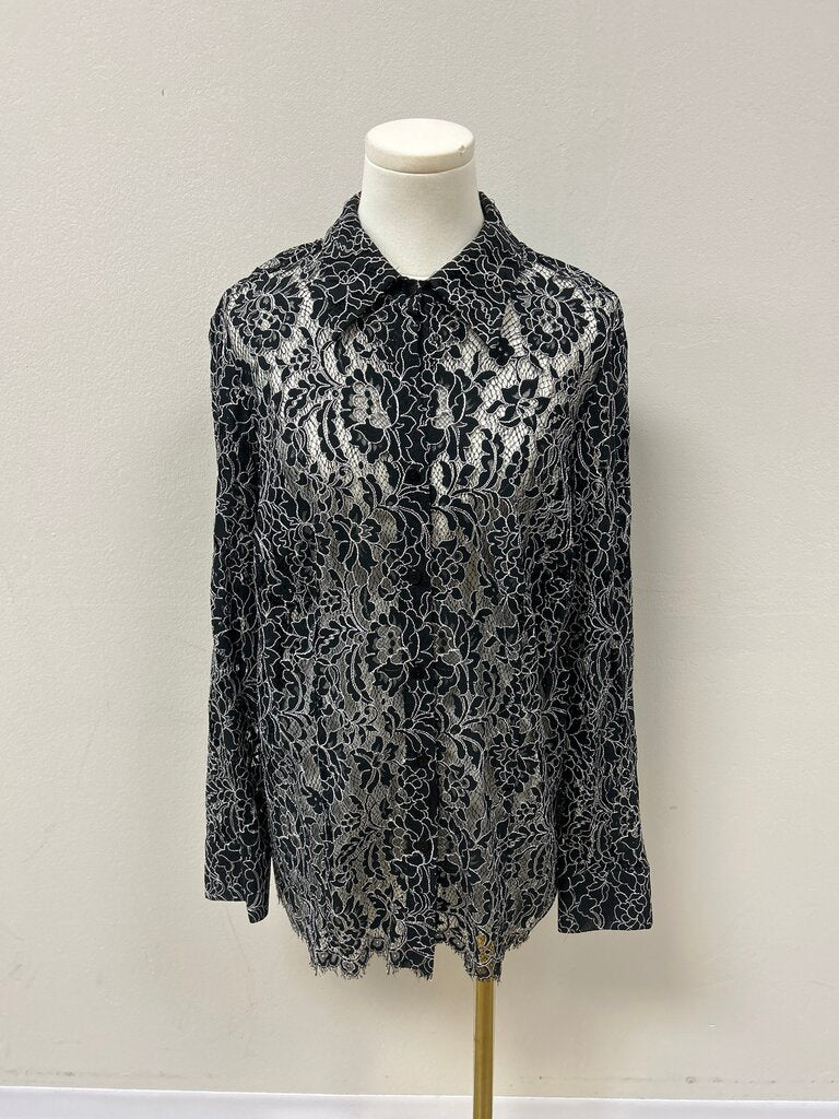 Oscar de la Renta Black Lace Vintage Button Up