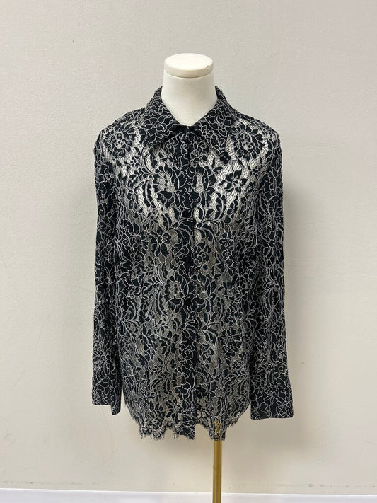 Oscar de la Renta Black Lace Vintage Button Up