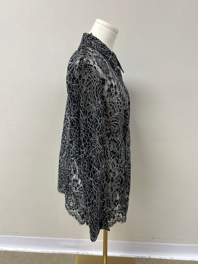 Oscar de la Renta Black Lace Vintage Button Up