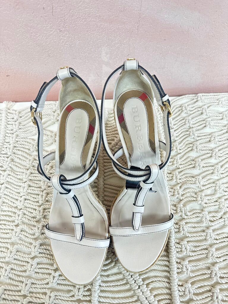Burberry Leather Wedge Espadrille Sandal