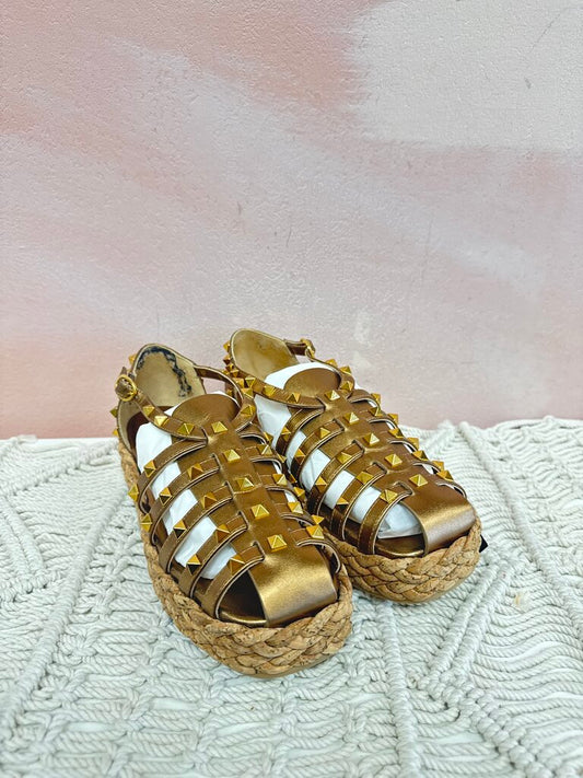 Valentino Gold Rockstud Fisherman Espadrille NWT