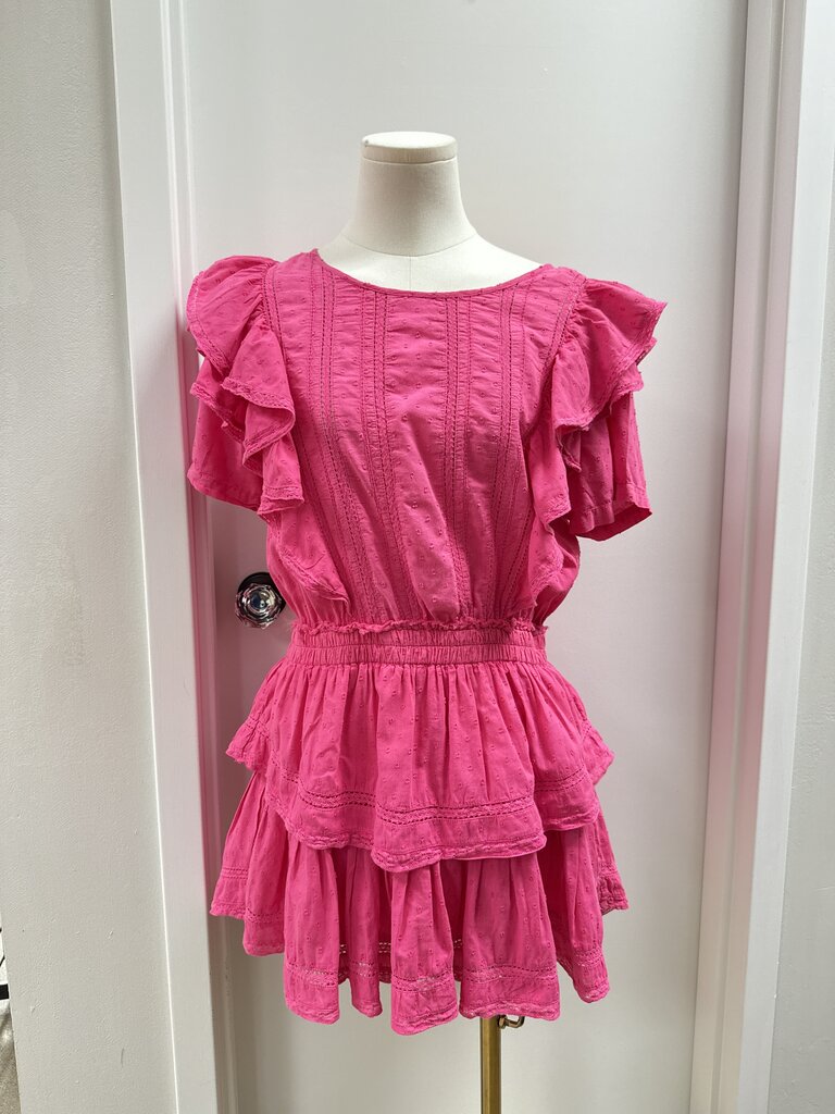 LoveShackFancy Hot Pink Eyelet Mini Dress