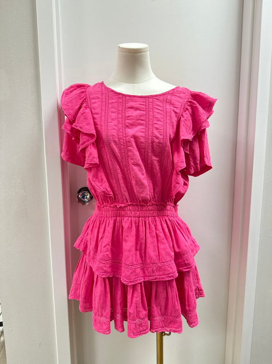 LoveShackFancy Hot Pink Eyelet Mini Dress