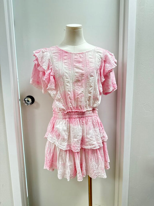 LoveShackFancy Pink Eyelet Mini Dress