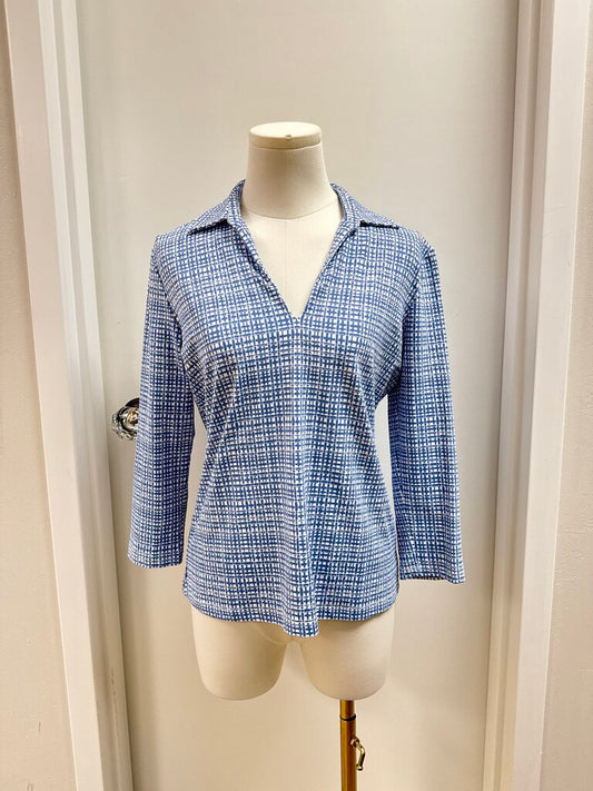 J McLaughlin Blue and White Basketweave Tunic