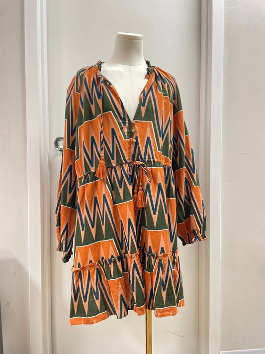 Veronica Beard Orange Print Mini Dress