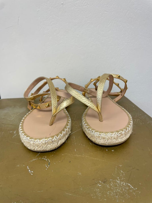Valentino Gold Rockstud Espadrille Sandal