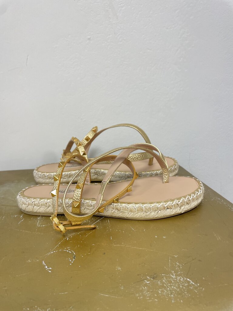 Valentino Gold Rockstud Espadrille Sandal