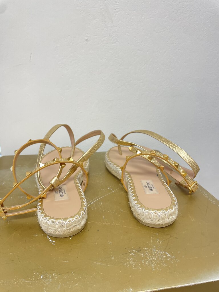 Valentino Gold Rockstud Espadrille Sandal
