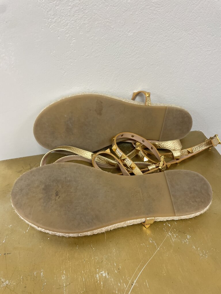 Valentino Gold Rockstud Espadrille Sandal