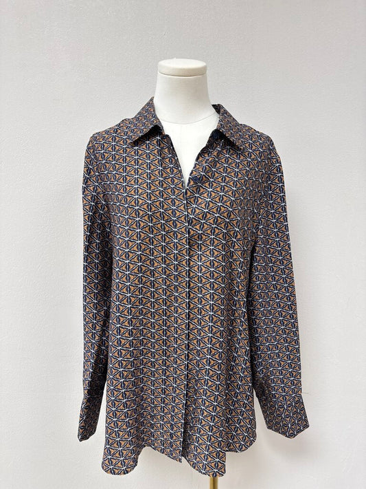 Lafayette 148 Blue and Orange Printed Silk Top