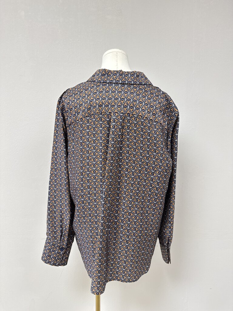 Lafayette 148 Blue and Orange Printed Silk Top
