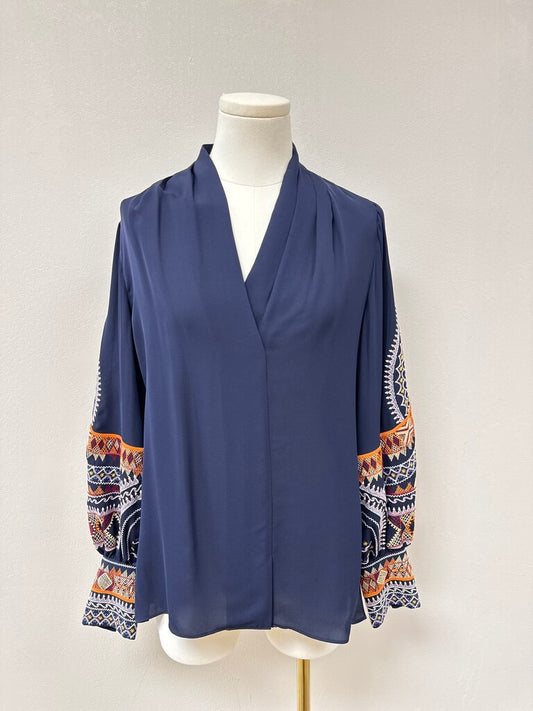 Kobi Halperin Navy Embroidered Blouse