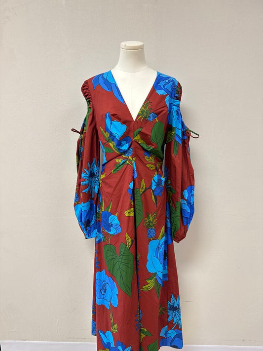 Farm Rio Maroon Cold Shoulder Maxi Dress