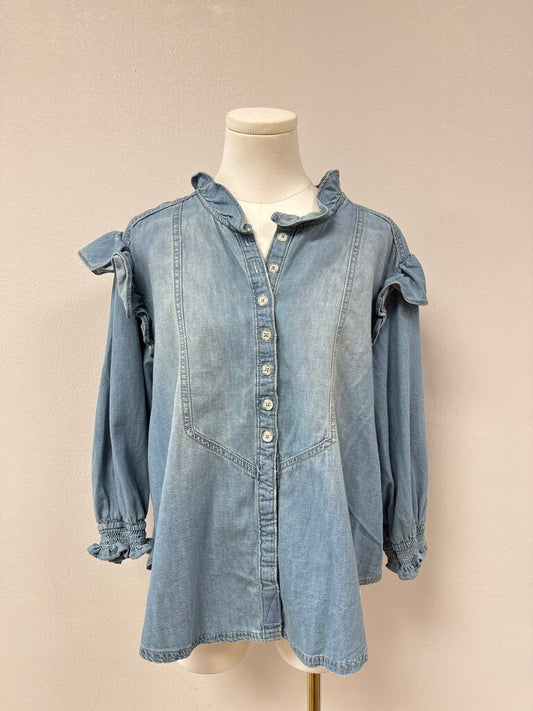 Free People Denim Ruffle Top NWT