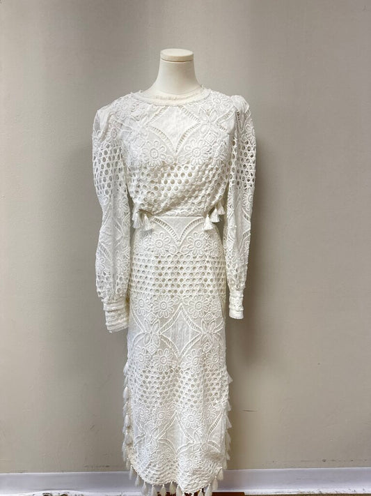 Elliatt White Crochet Cut Out Maxi Dress
