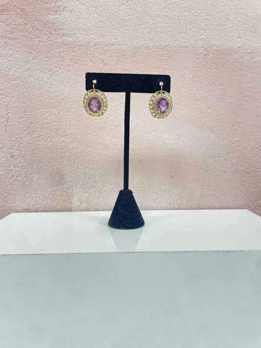 14k Ameythst and Seed Pearl Vintage Earrings