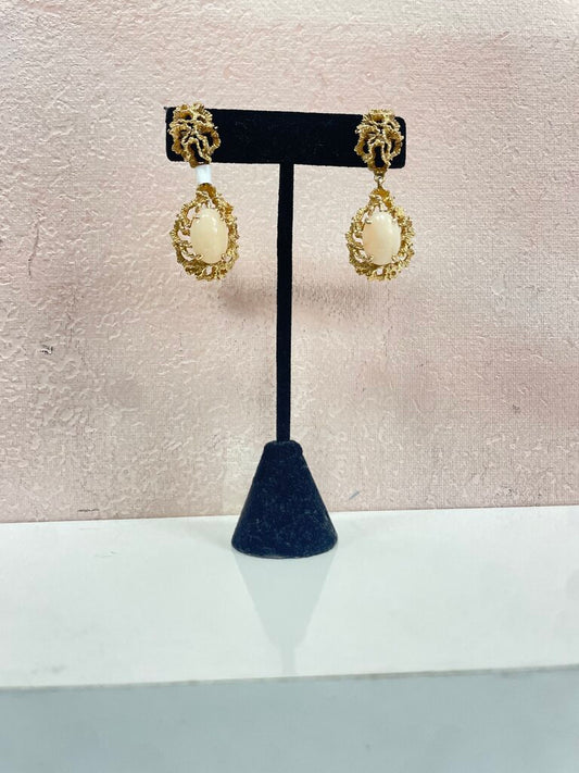 Coral and Gold Vintage Drop Earrings