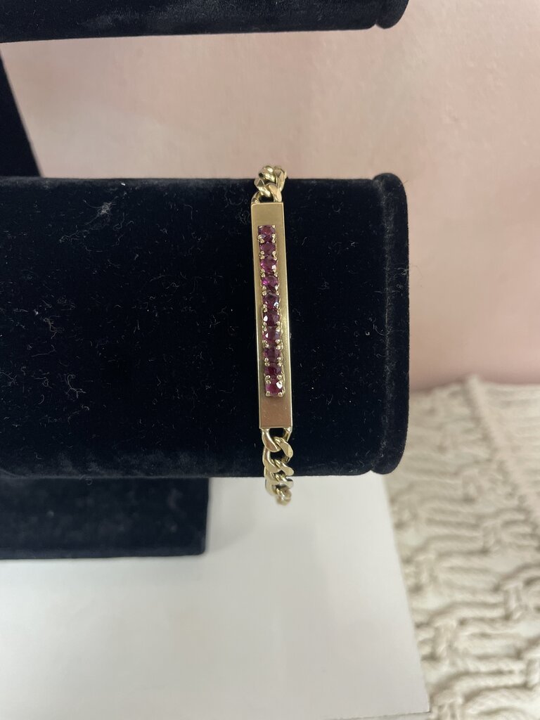 14k Yellow Gold and Ruby Vintage ID Style Bracelet