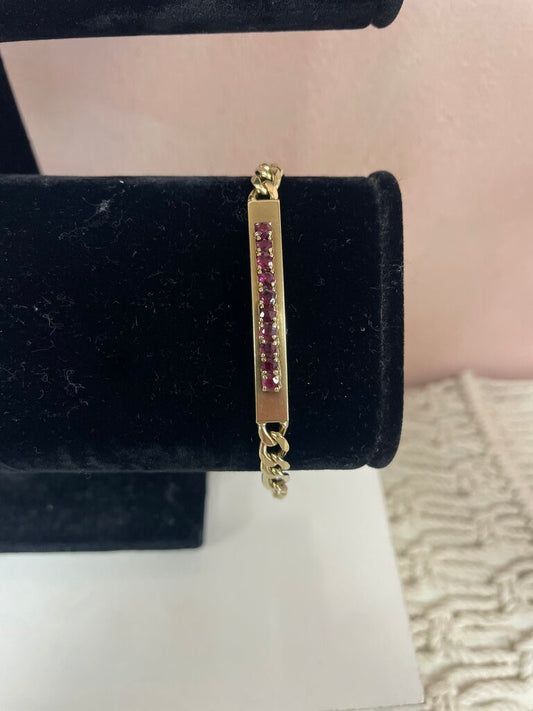 14k Yellow Gold and Ruby Vintage ID Style Bracelet