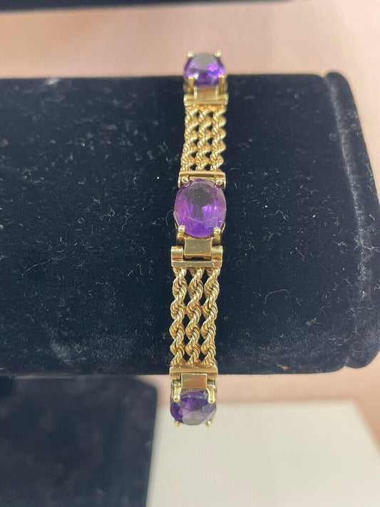 14k Yellow Gold and Amethyst Vintage Bracelete