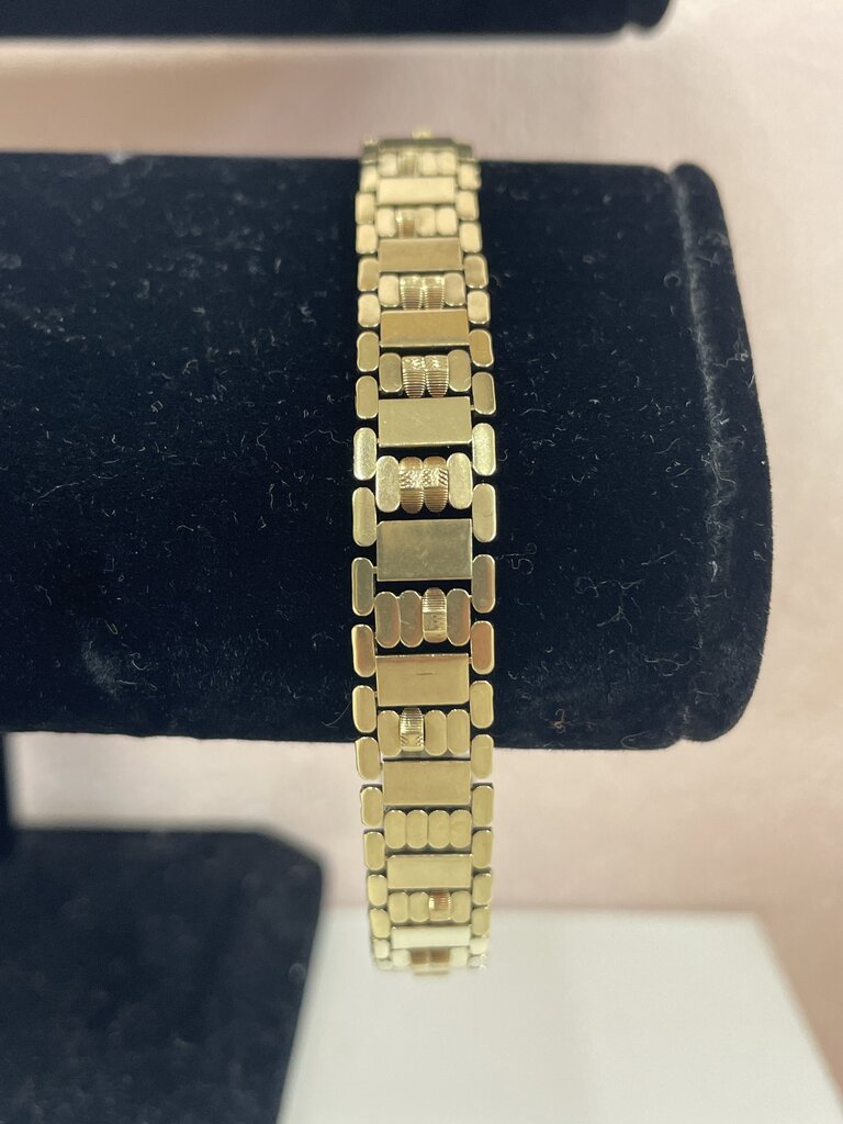 14k Yellow Gold Fancy Link Etched Bracelet