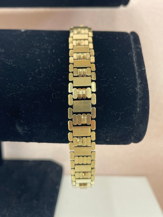 14k Yellow Gold Fancy Link Etched Bracelet