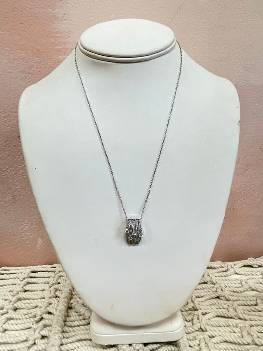 LaFoon Silver and Lab Created Diamond Halo Necklace