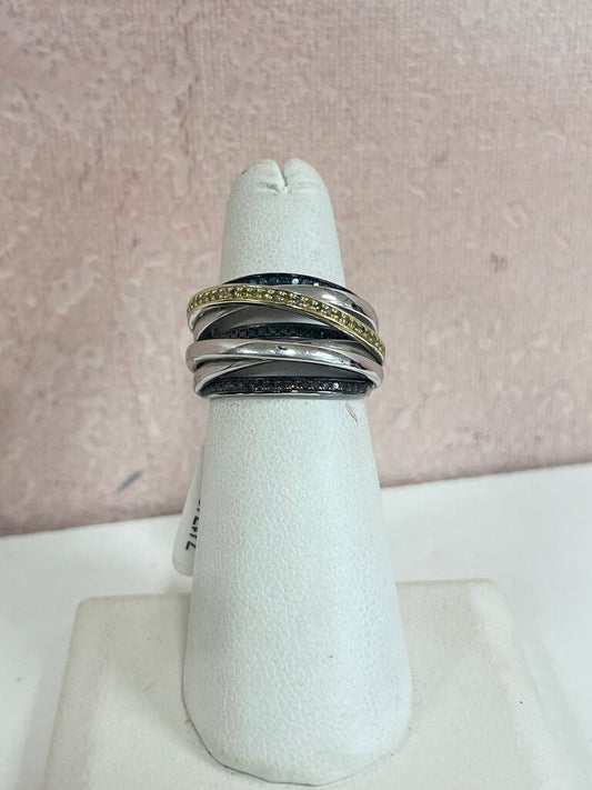 Silver and Sapphire Crossover Ring