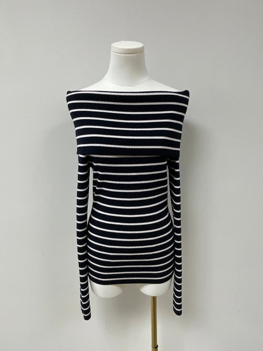 A.L.C. Black and White Striped Off the Shoulder Top