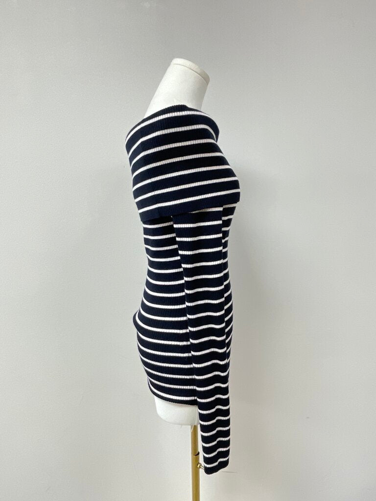 A.L.C. Black and White Striped Off the Shoulder Top