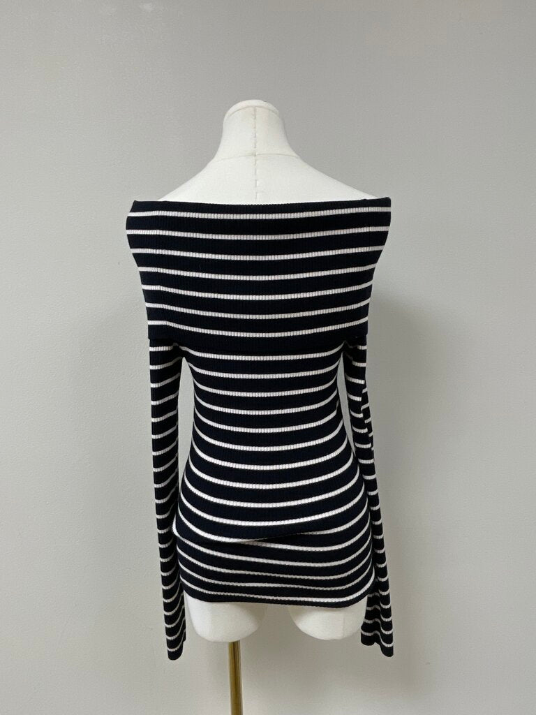 A.L.C. Black and White Striped Off the Shoulder Top