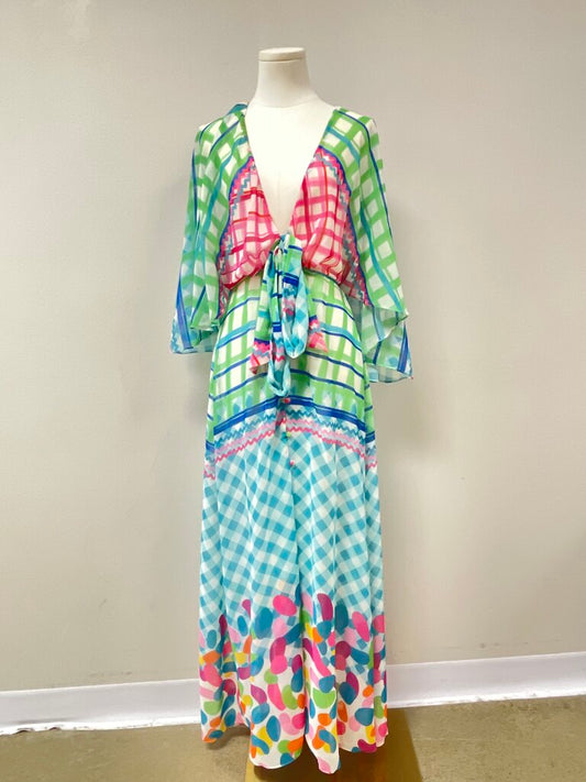 PatBo Blue Plaid Sheer Dress