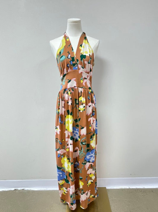 See By Chloe Brown Floral Halter Dress