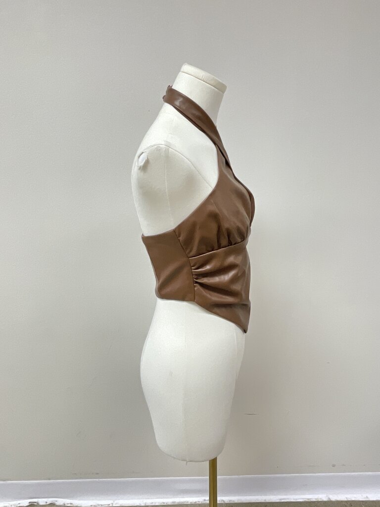 Superdown Brown Faux Leather Halter Top NWT
