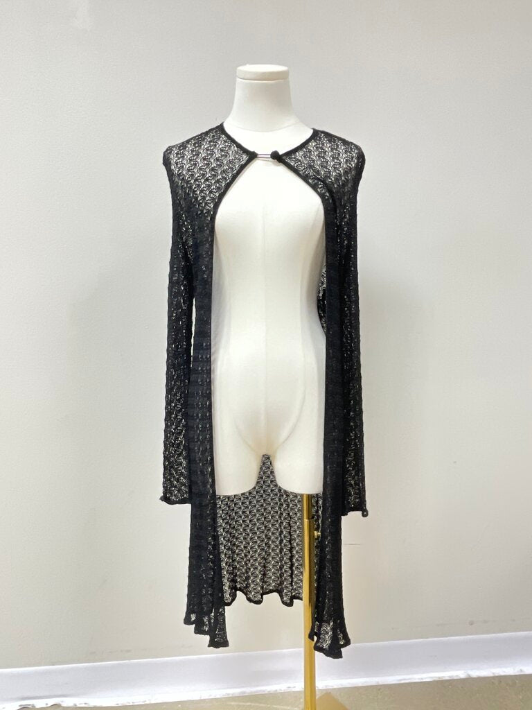 Donna Karan Black Crochet Long Cardigan