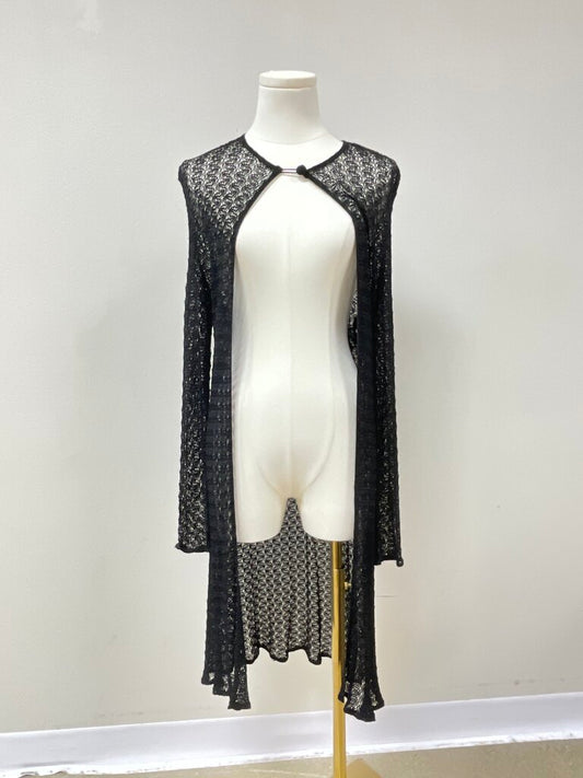 Donna Karan Black Crochet Long Cardigan