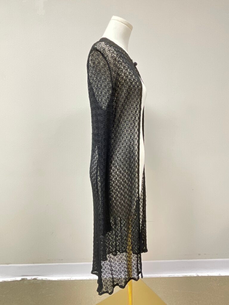 Donna Karan Black Crochet Long Cardigan